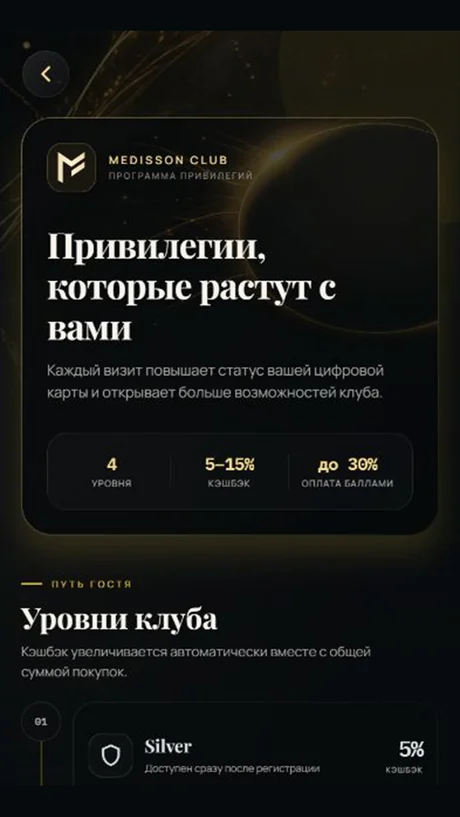 Приложение Medisson Lounge — уровни клуба